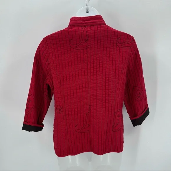 Chicos Jacket Womens 0 US Sz S 4 Red Paisley Quilted Cotton Buttons READ - Picture 3 of 11